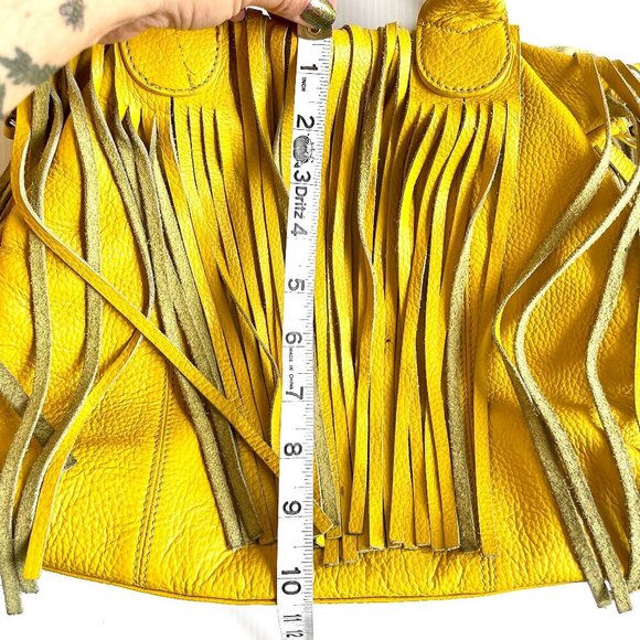 Alberta Di Canio Fringe Shoulder Bag Pebbled Leather Yellow Boho Western Hippie - Picture 15 of 16
